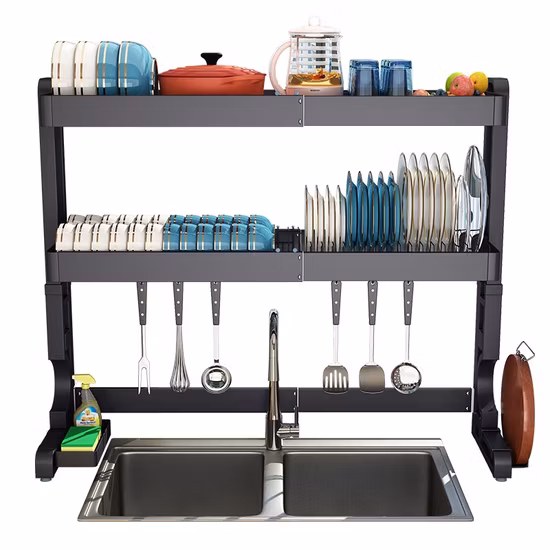 Scolapiatti sopra lo scolapiatti per il ripiano salvaspazio per l'organizzazione della cucina